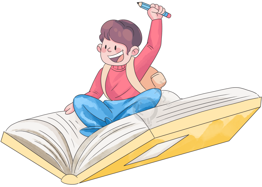 动漫风格坐在书本上的小男孩商用插画