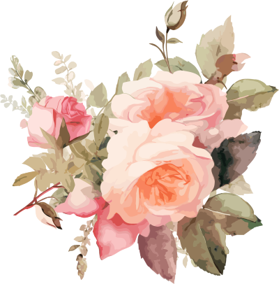 透明背景高清水彩玫瑰花艺术装饰绘画元素