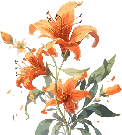 白背景上的橙色百合花绘画