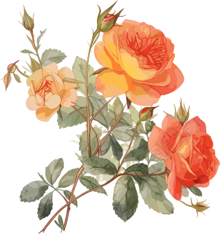 三朵橙色玫瑰花绘画元素