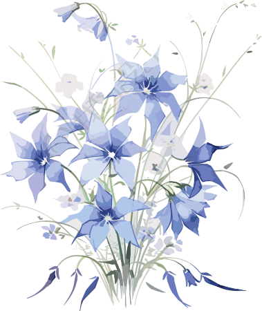 白色上的蓝花束水彩画元素