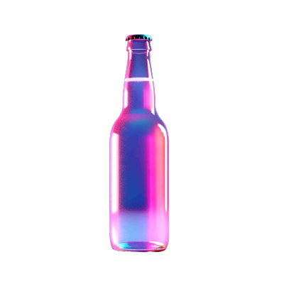 4K透明背景高清图形素材粉白蓝全息啤酒瓶插画