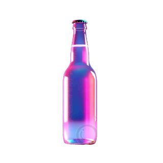 4K透明背景高清图形素材粉白蓝全息啤酒瓶插画