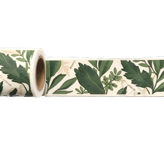 复古风格白色背景绿色植物印花纸带