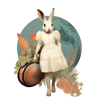 兔子穿裙子的月亮植物拼贴艺术元素