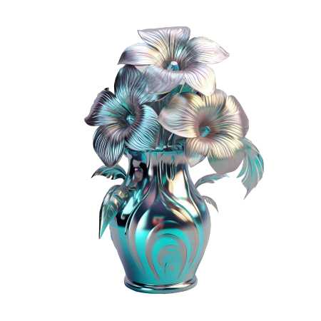 金属色花瓶与花束3D模型
