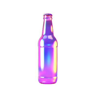 透明背景高清PNG图形素材粉白蓝全息光效啤酒瓶插画