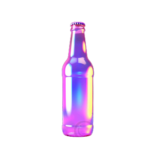 透明背景高清PNG图形素材粉白蓝全息光效啤酒瓶插画
