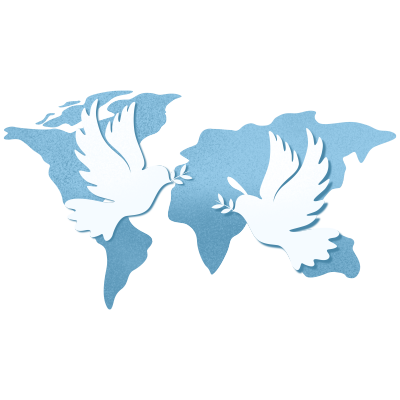 国际和平日手绘地图白鸽插画素材