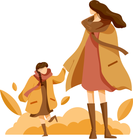 透明背景棕色系秋日母亲与孩子玩耍素材