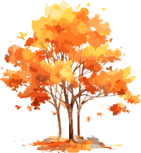 红黄色枫树水彩插画PNG插画