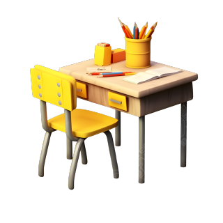 黄白桌子与书本学习用品的插图