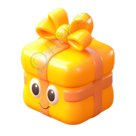 可爱玩具雕塑风格的菠萝蜜橙色礼盒透明背景高清图像