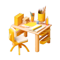 清新风格黄白色桌子与书本学习用品插图