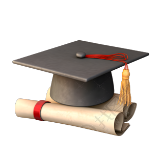 金色帽子红色毕业帽和文凭白色背景皮革素材