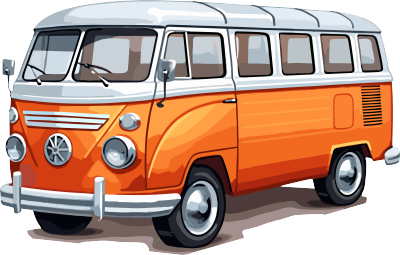 怀旧风格插画设计元素：橙色带白顶透明背景货车