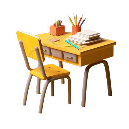 黄白桌子与书籍学习用品素材