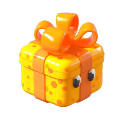 可爱玩具雕塑风格的菠萝黄橙色礼盒素材