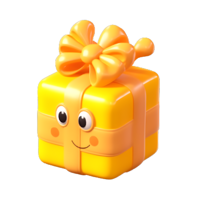 可爱玩具雕塑风格的菠萝黄橙礼盒透明背景高清图