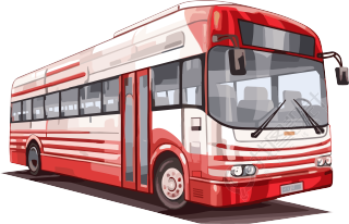 徐悲鸿风格的红白公交车透明背景装饰画