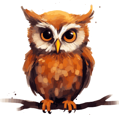 可爱橙棕色猫头鹰卡通剪影，高清PNG图形素材