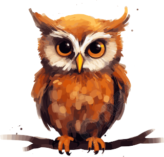 可爱橙棕色猫头鹰卡通剪影，高清PNG图形素材
