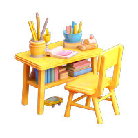 高清创意设计元素黄白桌子书籍学习用品插画