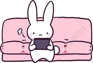 手绘动画：可爱小兔子在沙发上玩平板电脑