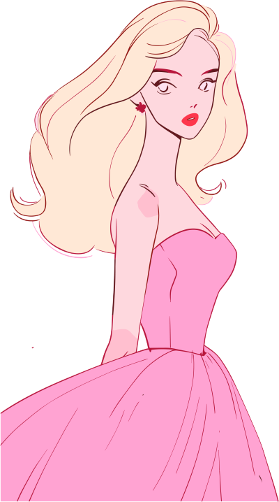 粉色礼服与金发的芭比娃娃插画设计