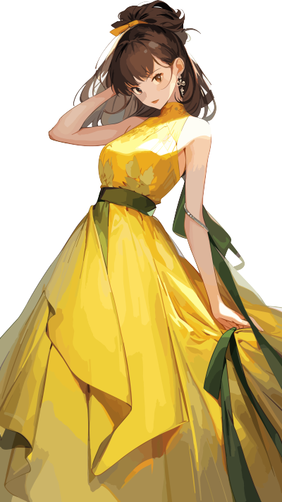 高清透明背景的黄色连衣裙女性插画设计