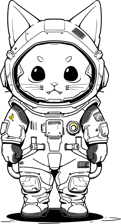 线条猫咪穿太空服商用插画