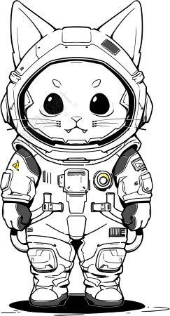 线条猫咪穿太空服商用插画