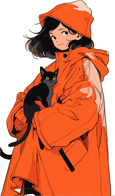 橙色外套女士手持黑猫
