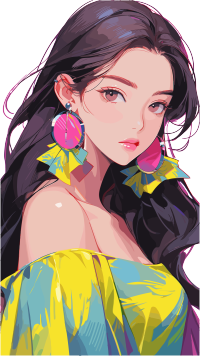 亚洲女孩长发粉色耳环插画