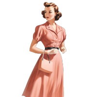 复古淑女粉色连衣裙插画素材