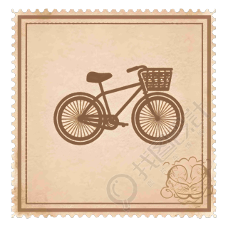 复古自行车图案印章插画