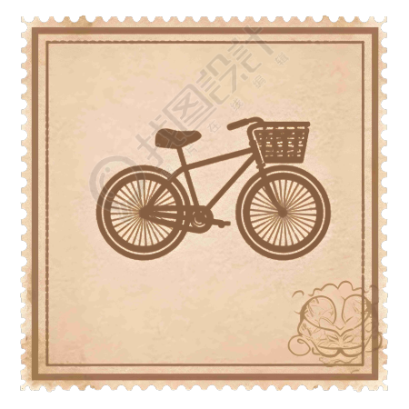 复古自行车图案印章插画