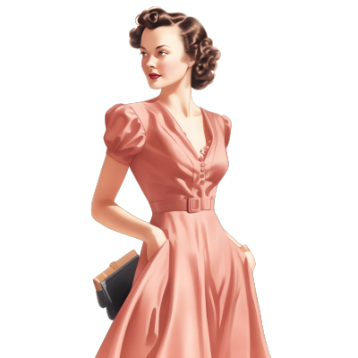 复古女士粉色连衣裙素材PNG