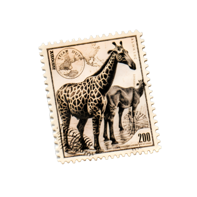 动物图案邮票白底插画