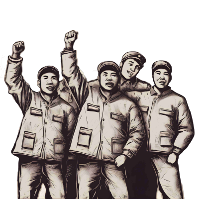星星工艺美术团：五位举起手臂的共产主义革命支持者素材