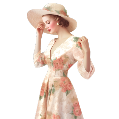 复古风格女士粉色连衣裙插画设计素材