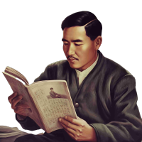 创意设计商业素材：男子阅读书籍的彩色插图素材