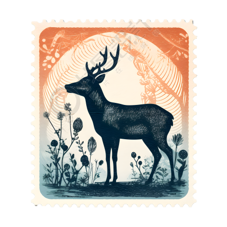白色背景上的复古图案邮票素材