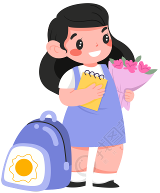 学校开学季：女孩怀抱鲜花迎新元素