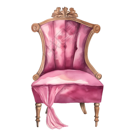 水彩插画-豪华粉色椅子素材