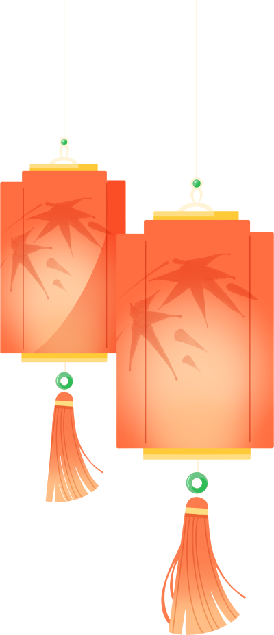 可商用典雅的竹叶红灯笼PNG元素