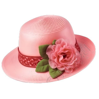 粉色带花的帽子，白色背景素材