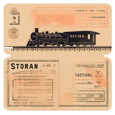 复古设计火车票模板插画