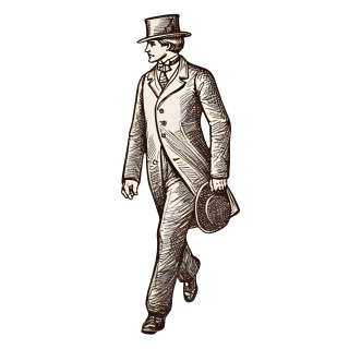 维多利亚时代风格的线描帽子套装人物插画素材