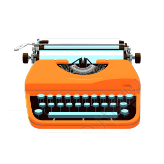 插画设计：蓝色打字机在橙色背景上的图形素材